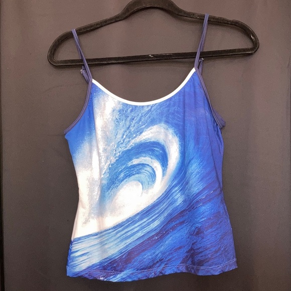 Blue, Wave, Print, Women's, Top, summer, beach, y2k, swim, vintage, boat, 2000s - Picture 1 of 8